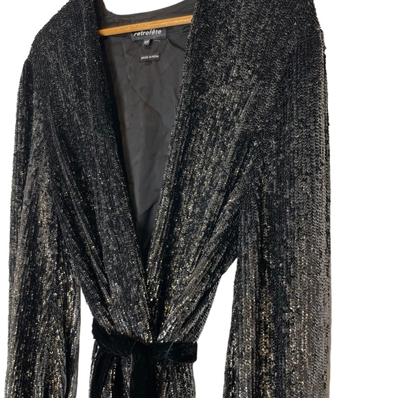 Celeb & BLOGGER FAVE RETROFETE Gabrielle Dress Robe Wrap Sequin Black NEW XS - Picture 8 of 13